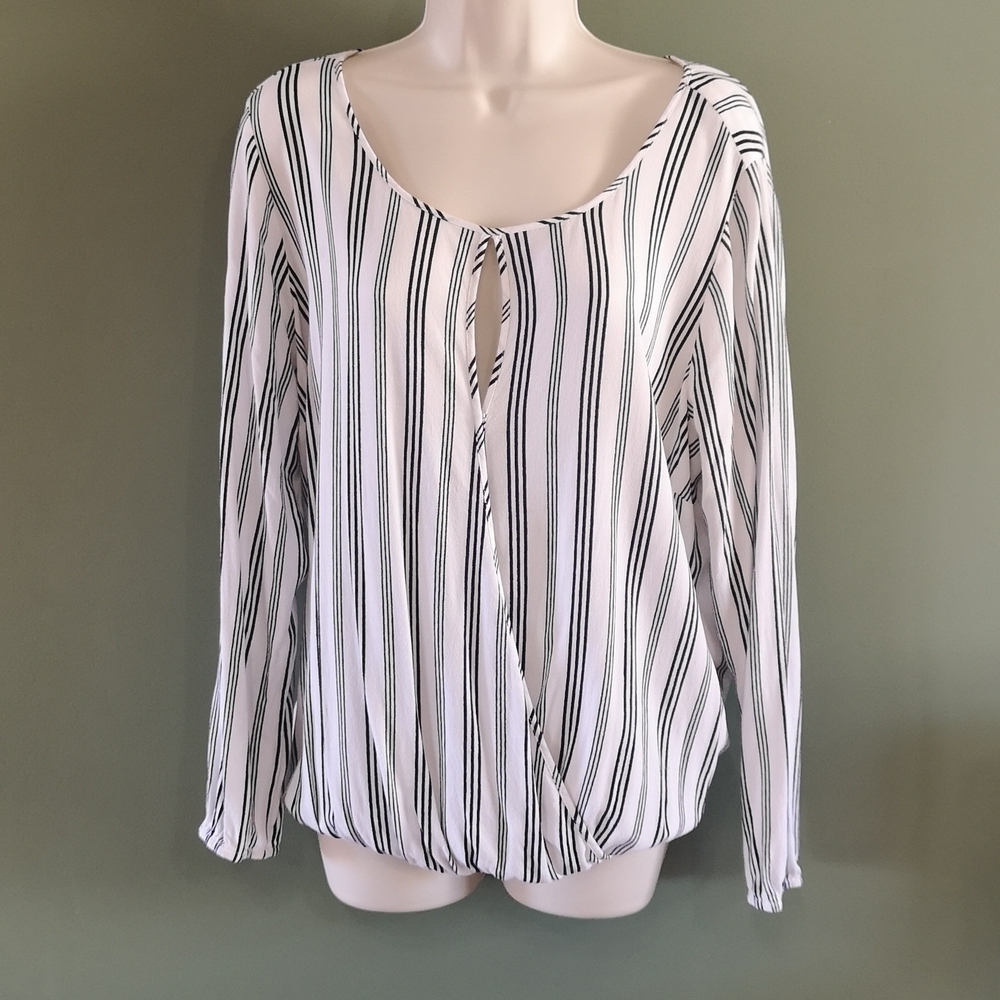 Torrid Faux Wrap Striped Banded Blouse XL Black & White Striped